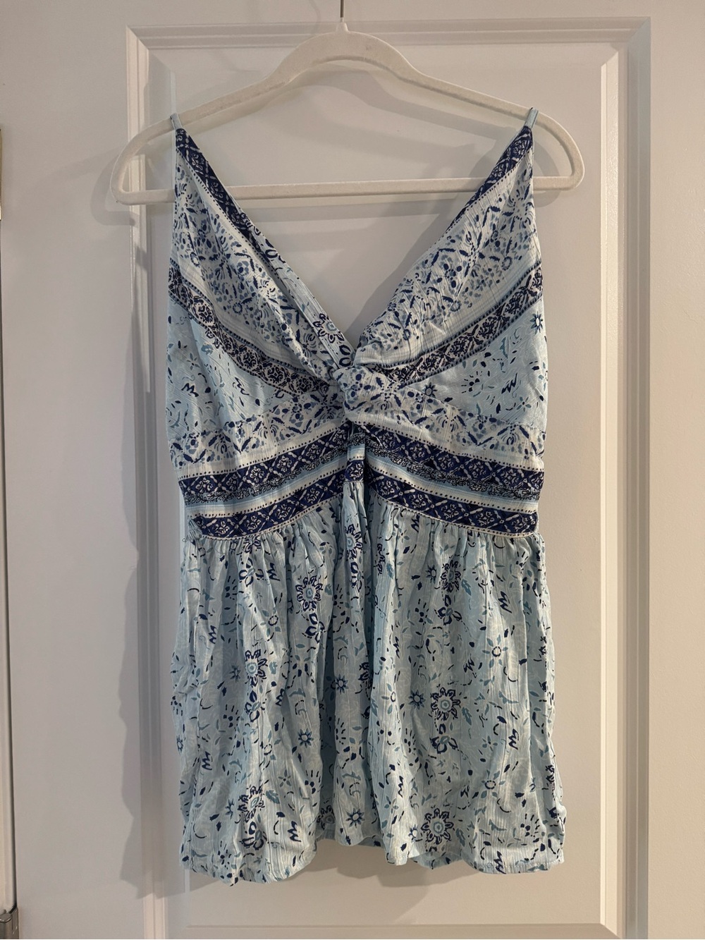 miami Light Blue Floral Knot-Front Tank Top